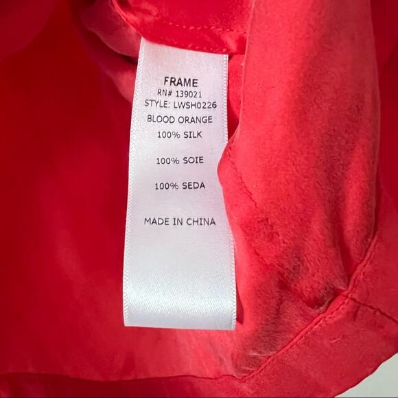 Frame Le Raglan Split-Neck Silk Blouse in Blood Orange - Picture 5 of 6